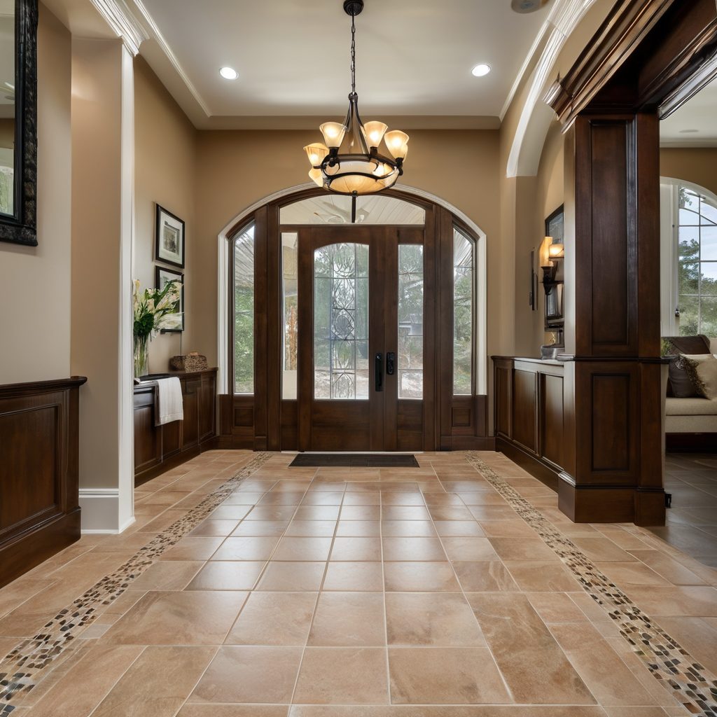 Ceramic tile and luxury vinyl flooring in modern residential entryway